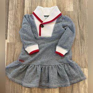 Ralph Lauren Gray Knit Dress with White Collar and Red Trim